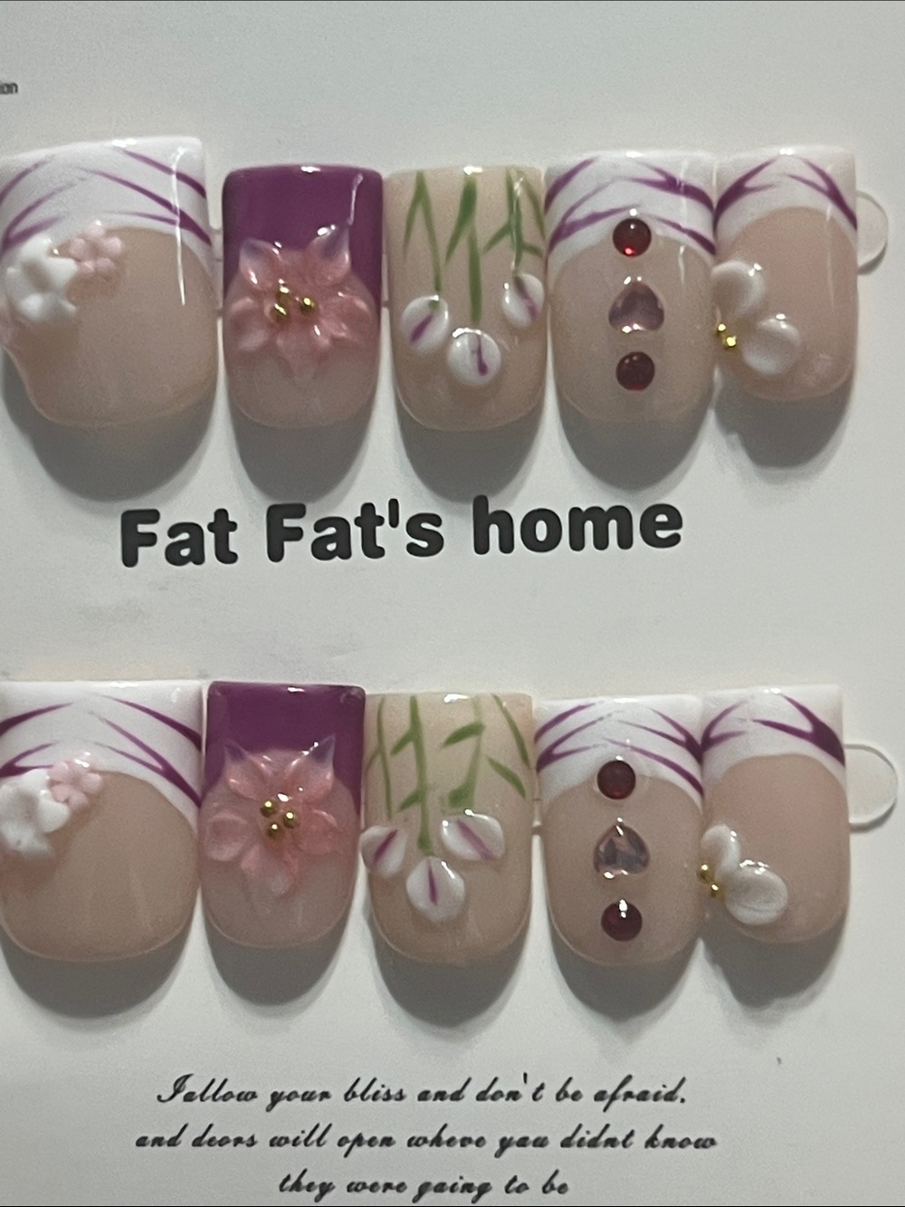Floral Pink & Purple Press-On Nail Set baby duck size large